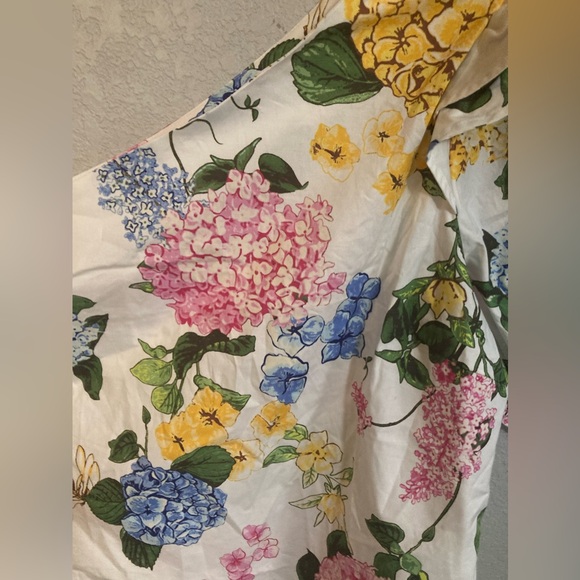 🟡🔵 Plus One Shoulder Puff Sleeve Hydrangea Top🔵🟡NWT XXL NEW YORK & COMPANY - Picture 7 of 10